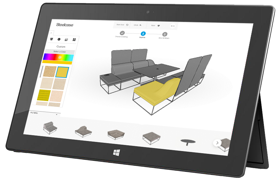 Steelcase Umami augmented reality configurator on a Microsoft Surface